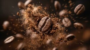 Kaffeebohne Powder Splash Closeup – Kaffee Aroma frisch gemahlen