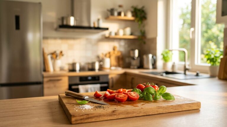 Ninja Airfryer Test – Schneidebrett Closeup in moderner Küche