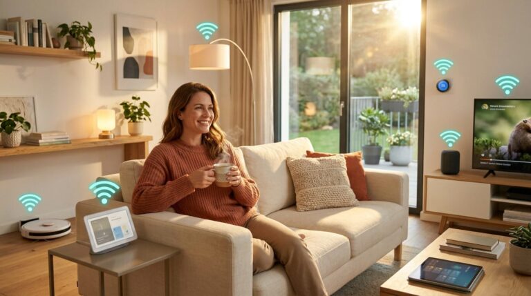 Smarte Steckdosen Test – Smart Home Wohnzimmer mit Lampen