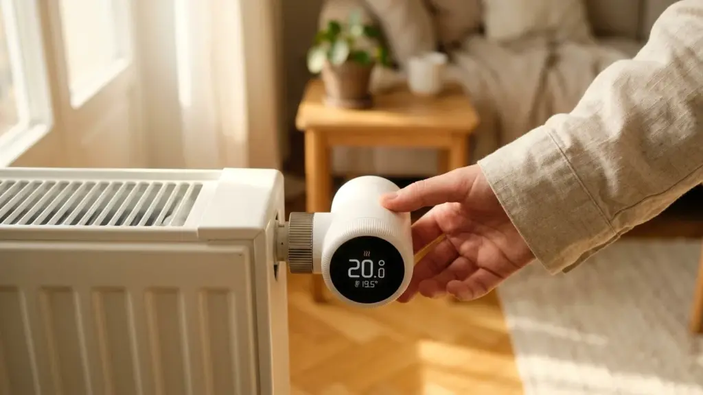 Tado° X Heizkörperthermostat wird am modernen Heizkörper justiert